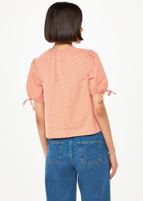 Pink Ditsy Square Ruched Front Top