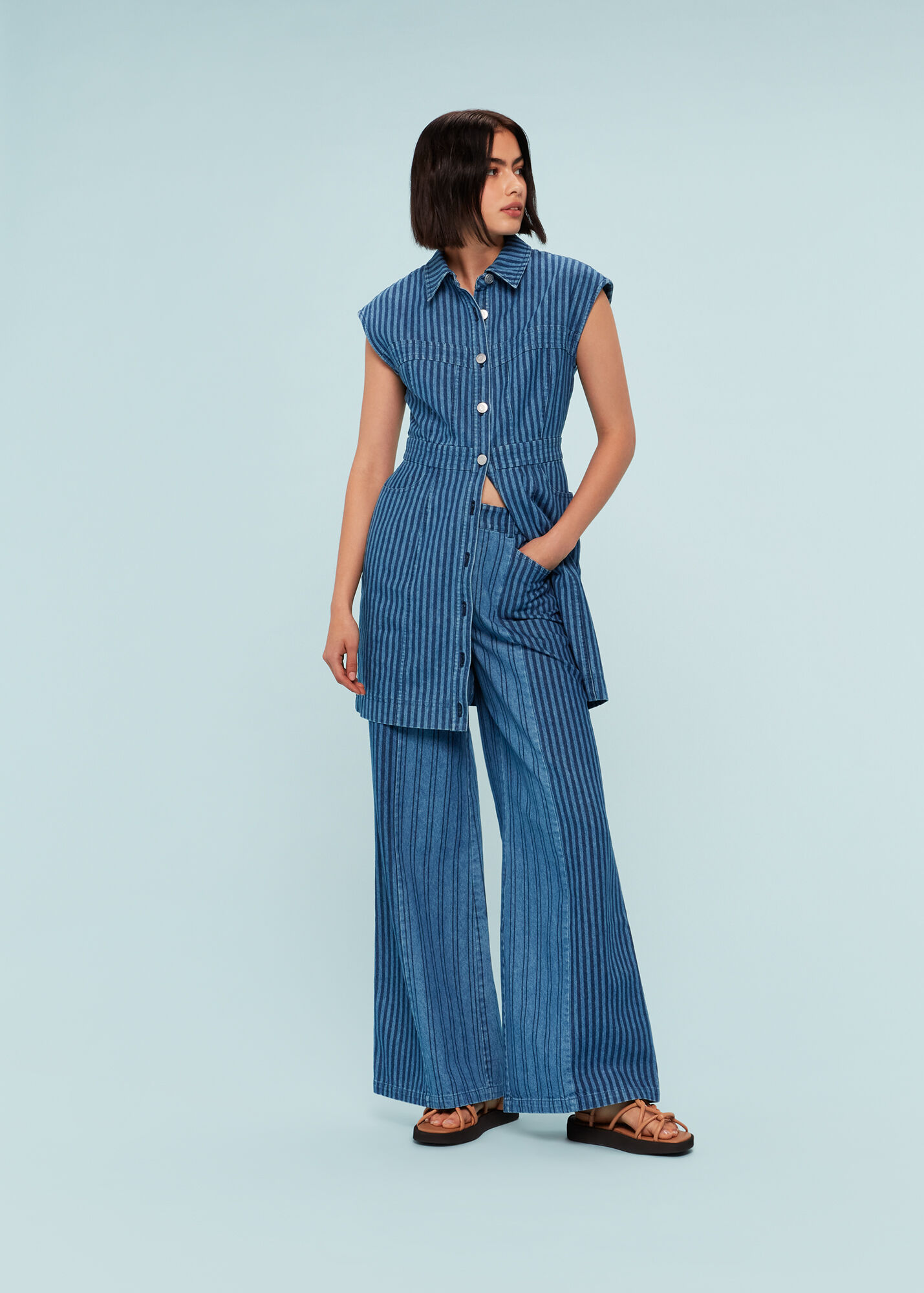 Denim Patchwork Vertical Stripe Jean WHISTLES