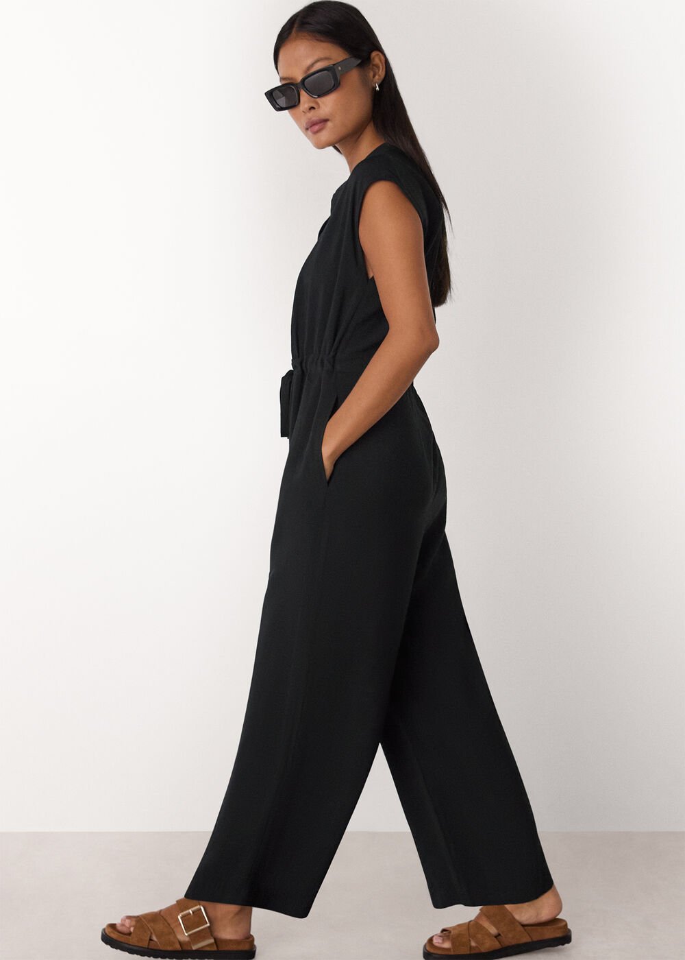 Petite Sleeveless Drawstring Jumpsuit