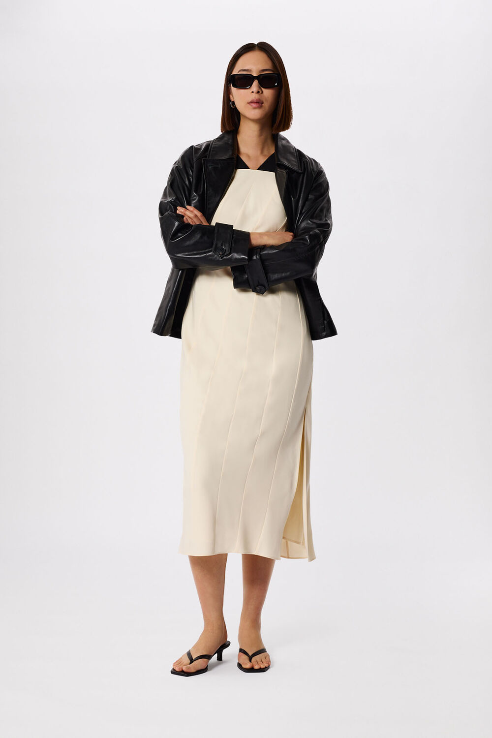 Ivory Buckle Detail Midi Dress