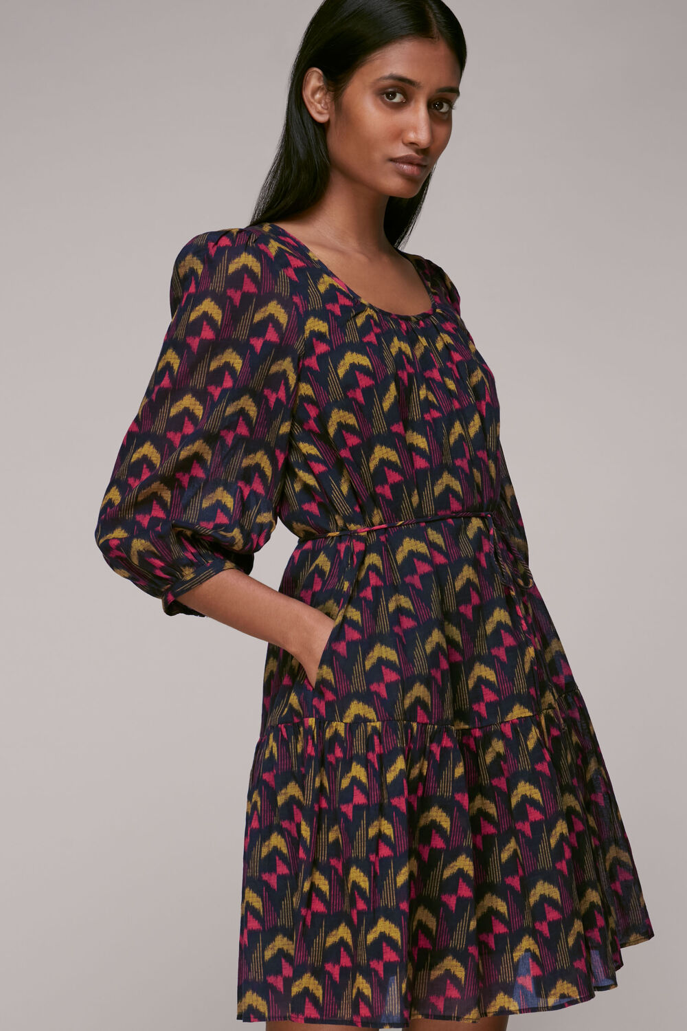 Geometric Ikat Trapeze Dress Black/Multi