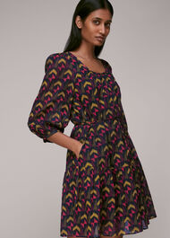 Geometric Ikat Trapeze Dress Black/Multi