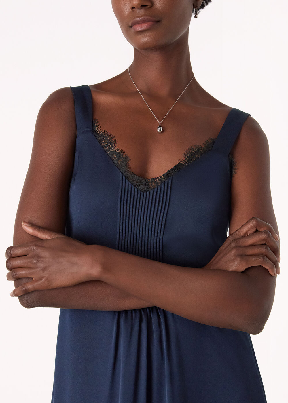 Crepe Lace Trim Cami Dress