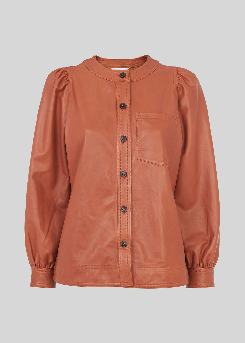Leather Gathered Sleeve Shirt Toffee