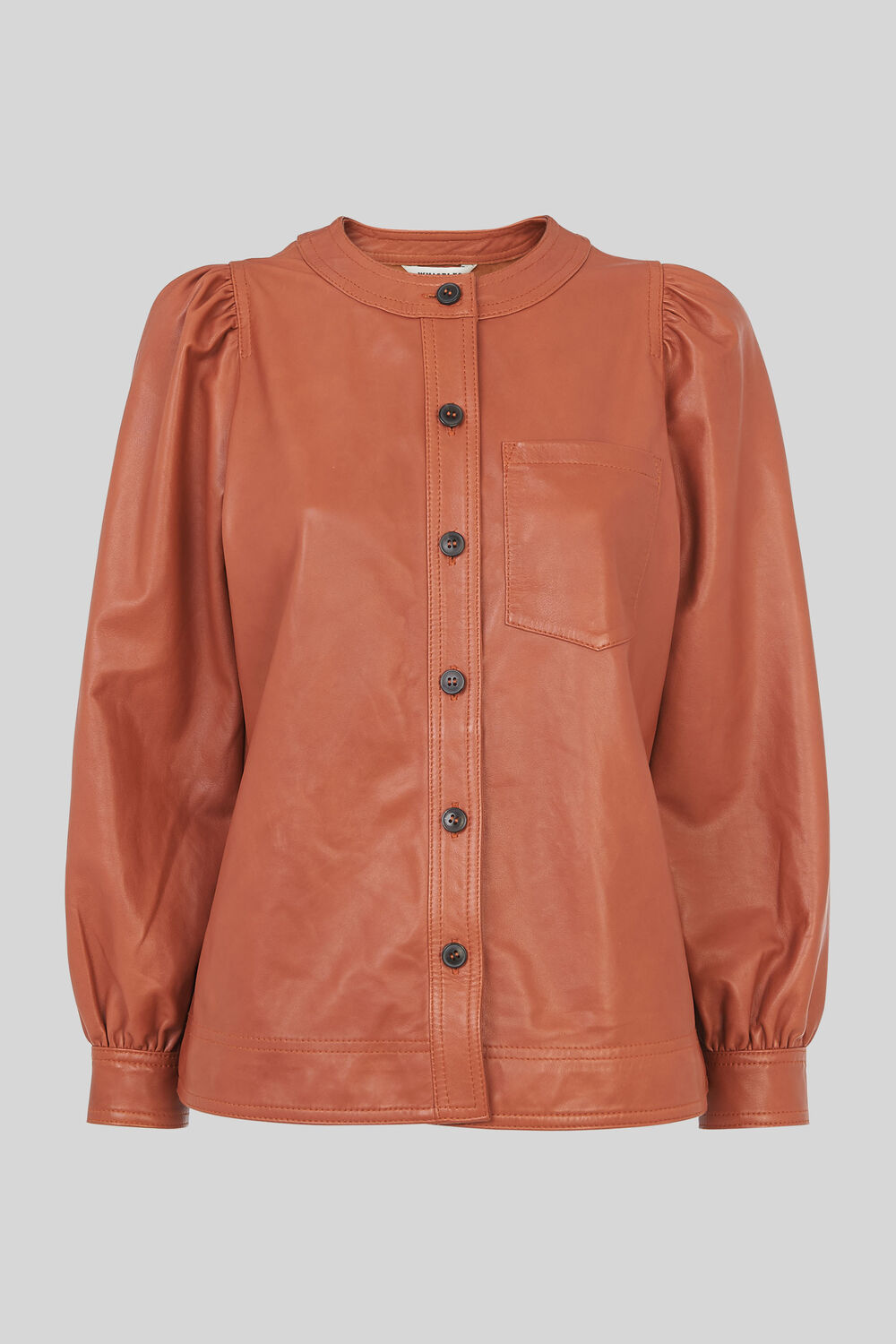 Leather Gathered Sleeve Shirt Toffee
