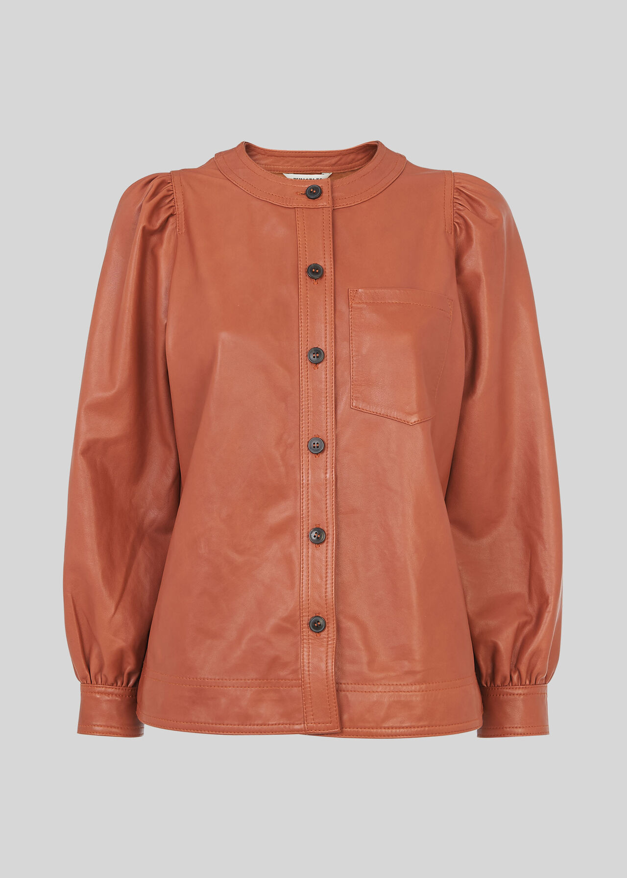 Leather Gathered Sleeve Shirt Toffee