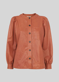 Leather Gathered Sleeve Shirt Toffee