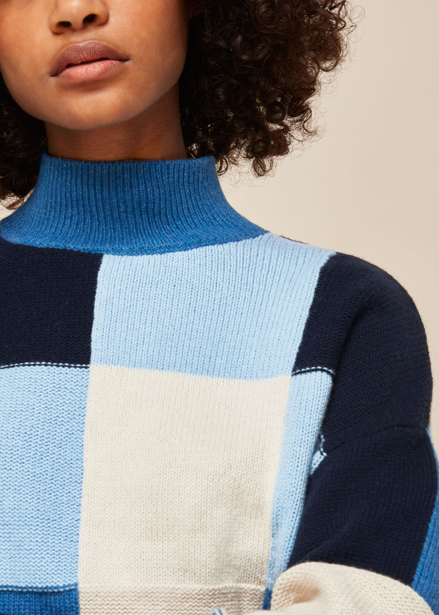 Blue Patchwork Funnel Neck Knit WHISTLES