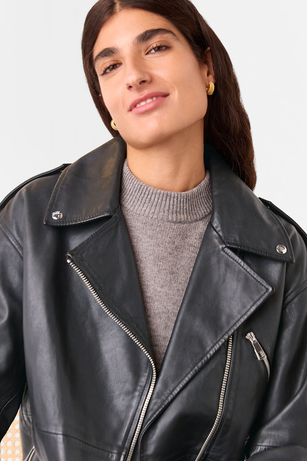 Black Freja Leather Biker Jacket