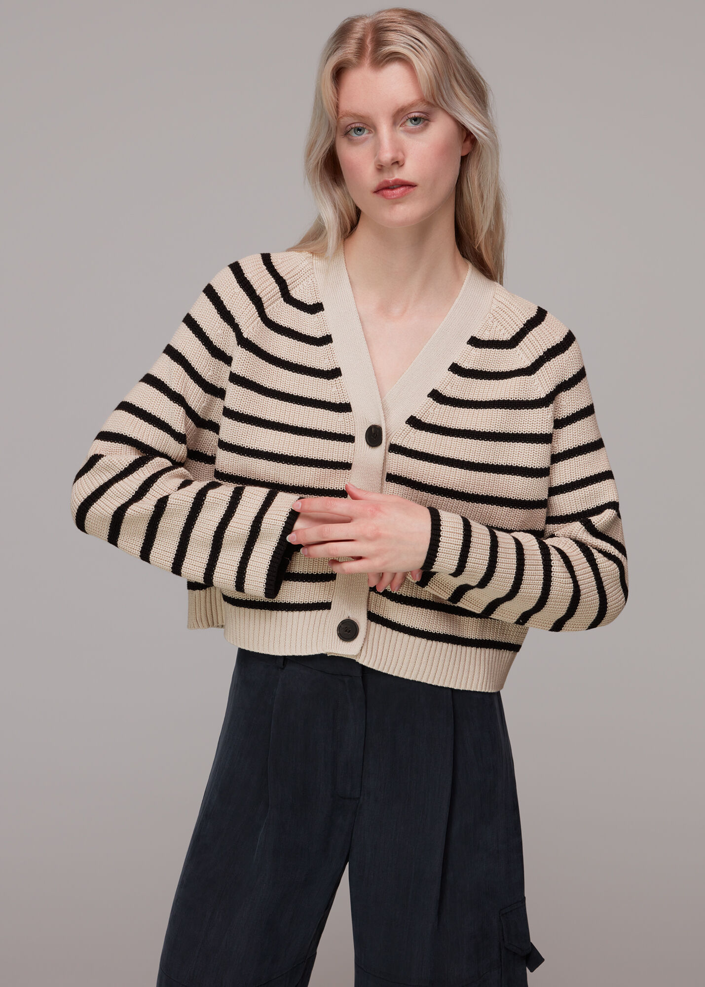 Black/Multi Stripe Cotton Cardigan WHISTLES
