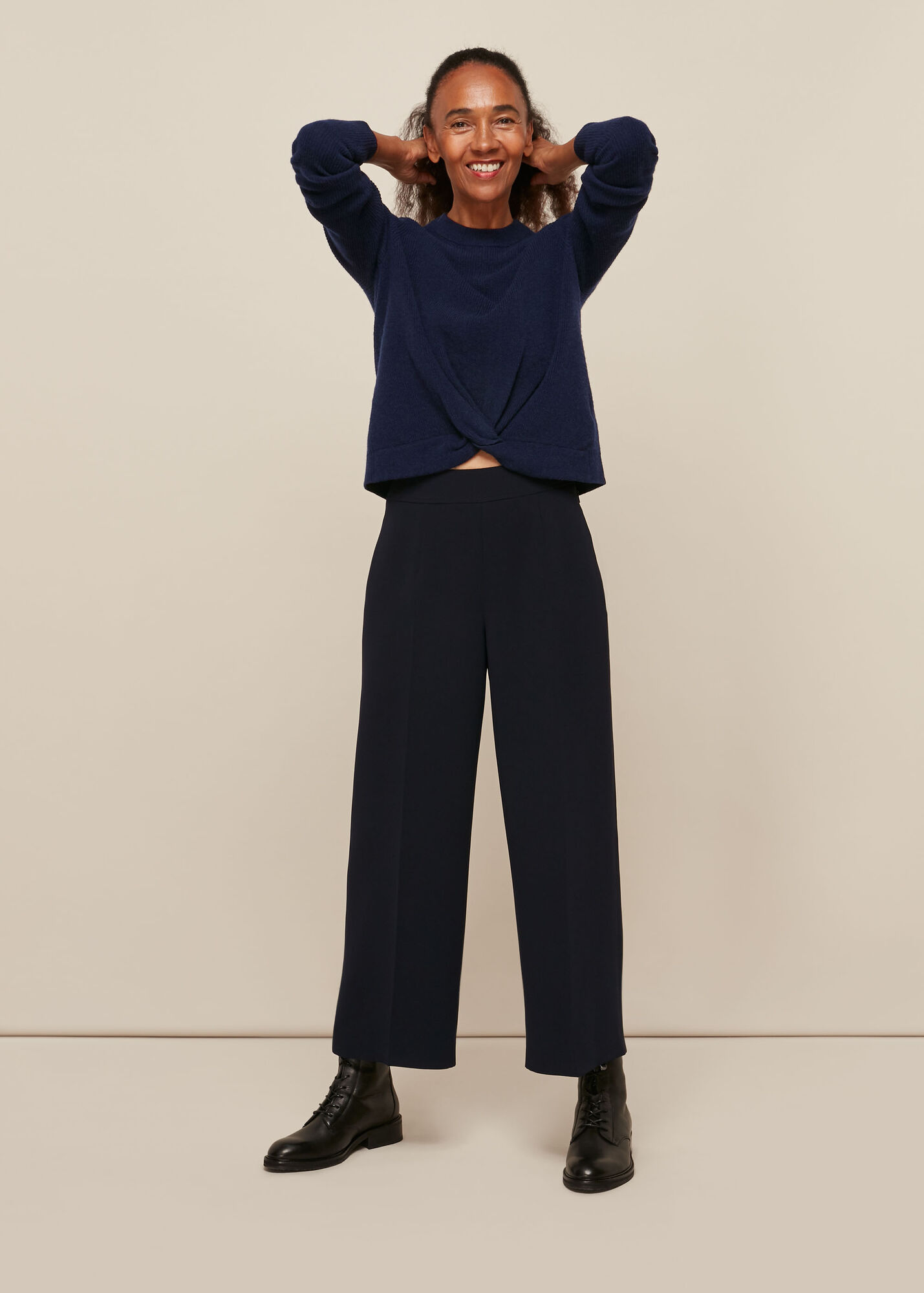 Navy Twist Front Wool Cashmere Knit WHISTLES