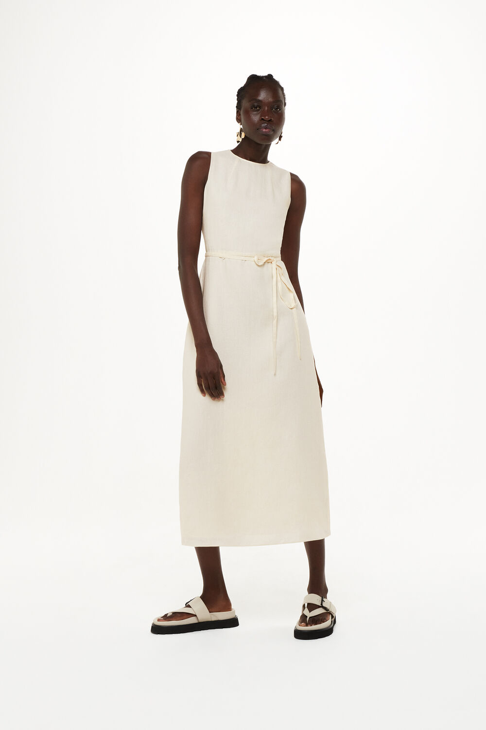 Linen Blend Cut Out Back Dress