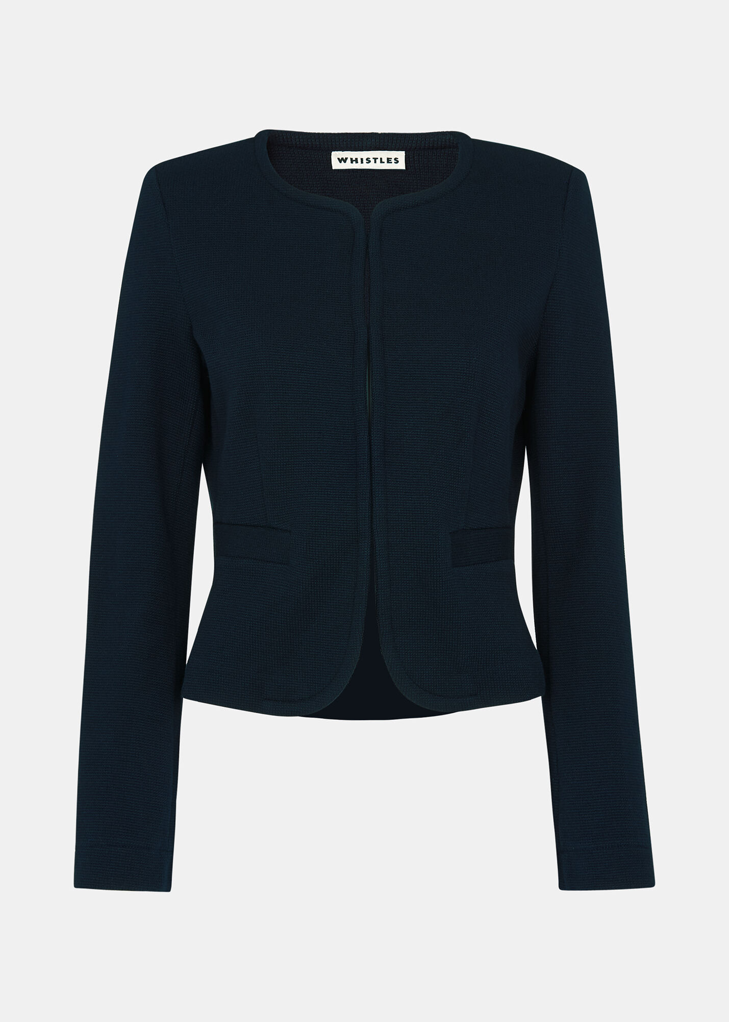 Navy sales collarless jacket