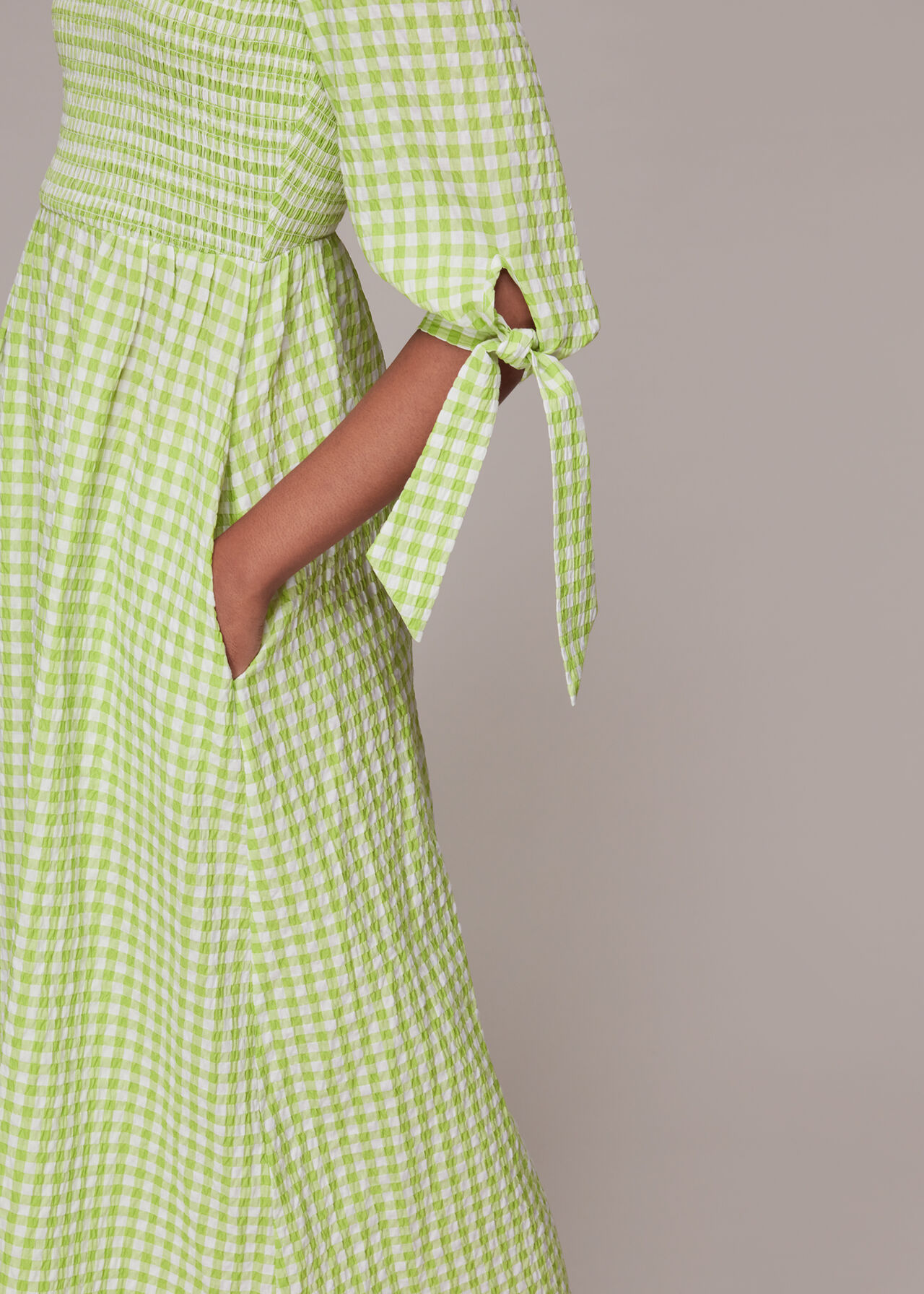 Gingham Check Shirred Dress
