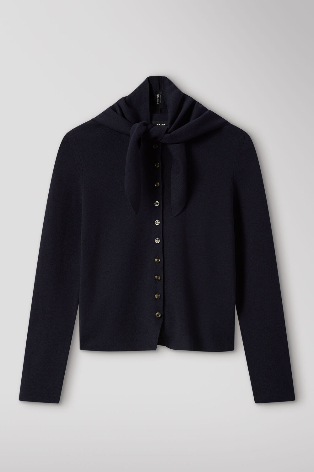 Navy Crew Neck Scarf Cardigan