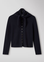 Crew Neck Scarf Cardigan