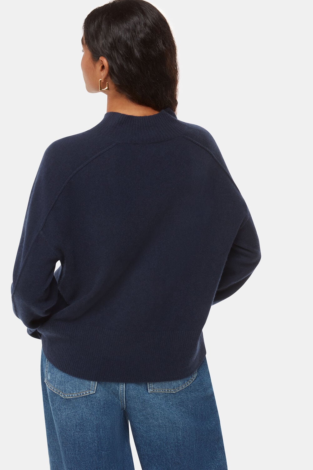 Navy Petite Cashmere V Neck Sweater
