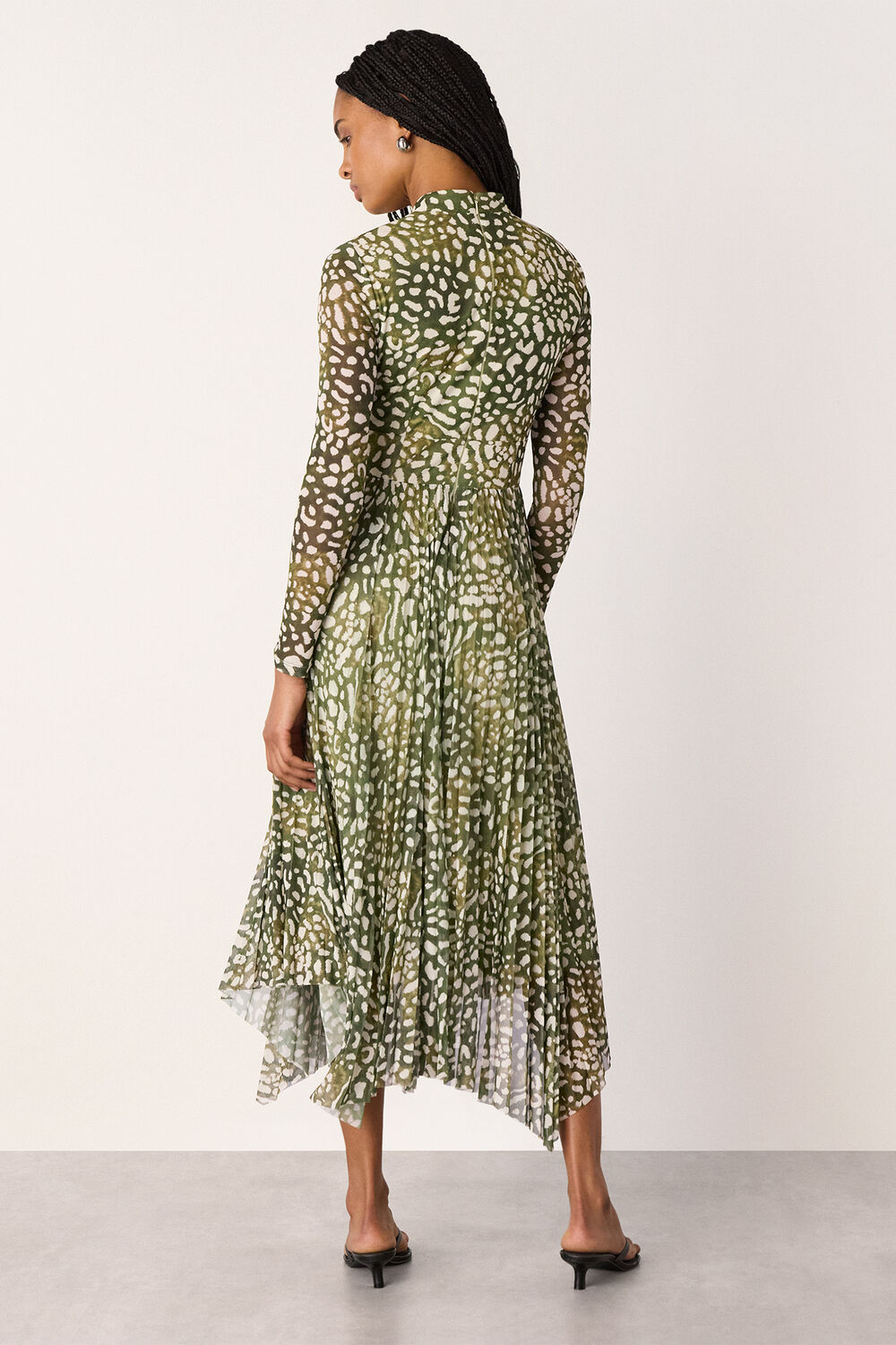 Green Animal Tiered Mesh Dress
