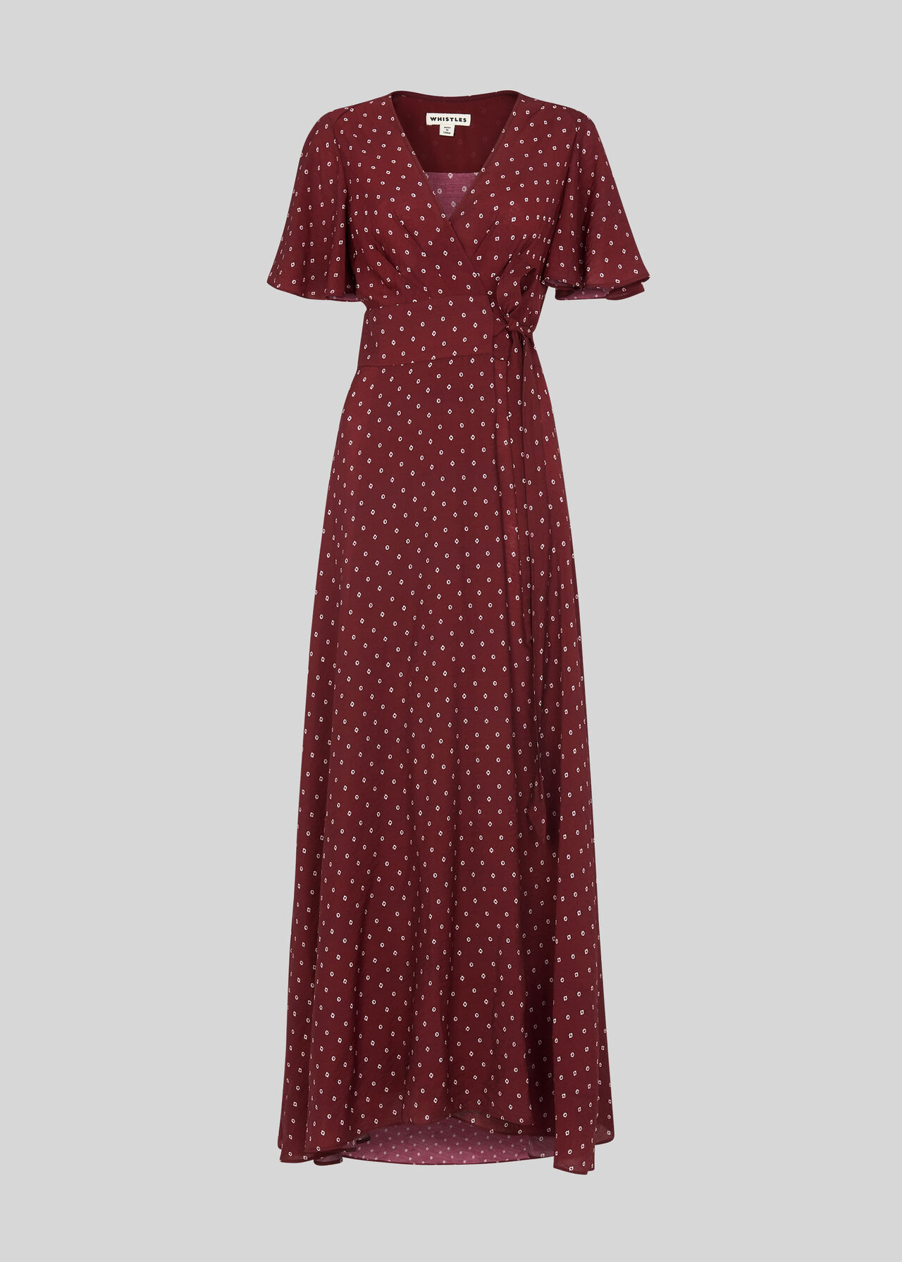 Woodblock Print Wrap Dress Burgundy