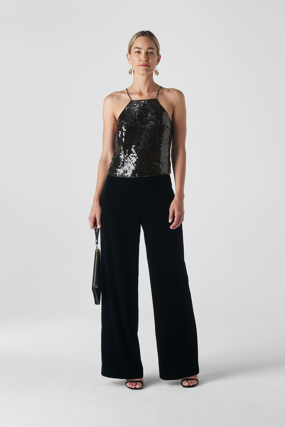 Square Sequin Cami Top Black
