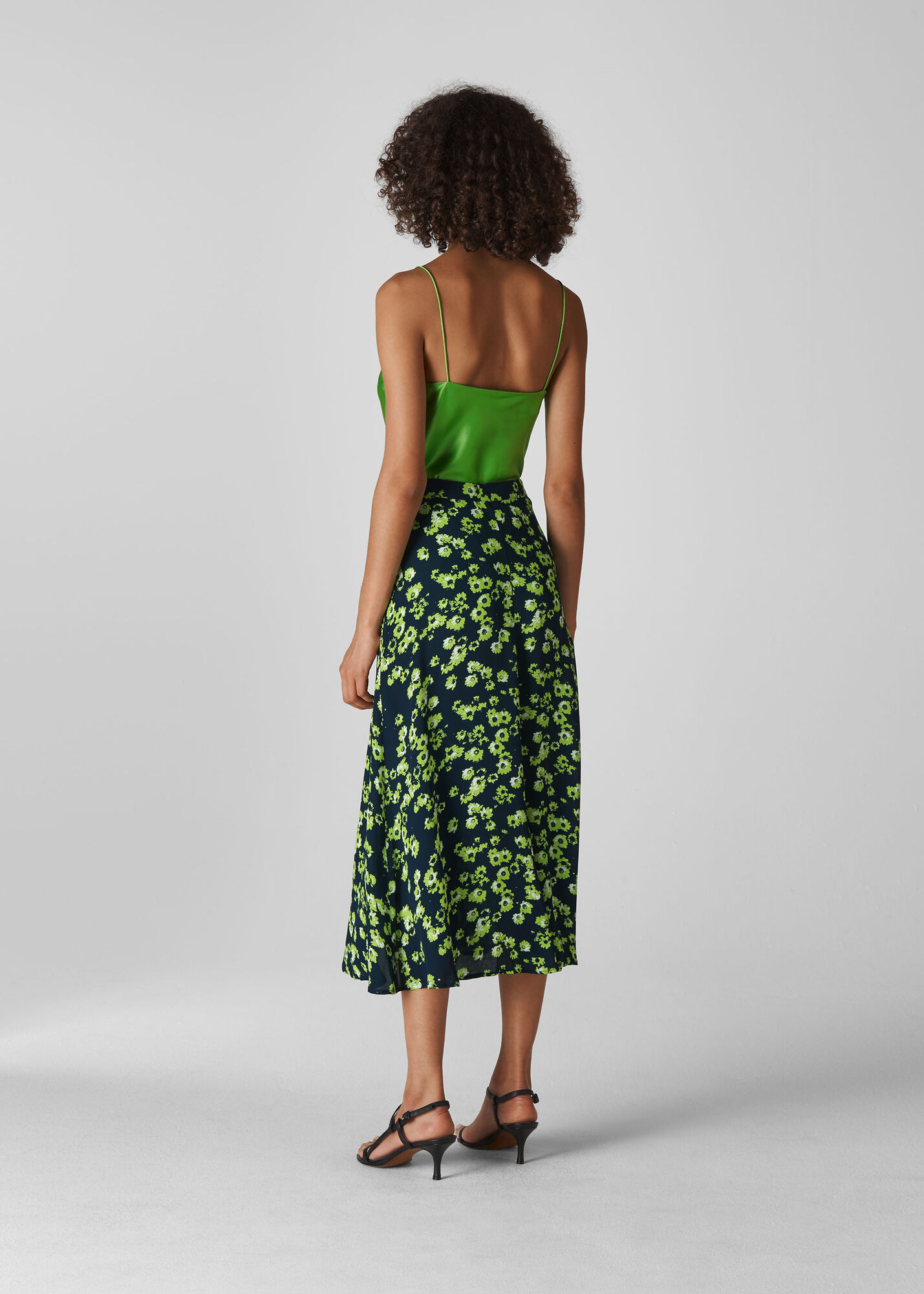 Navy/Multi Digital Daisy Bias Cut Skirt WHISTLES