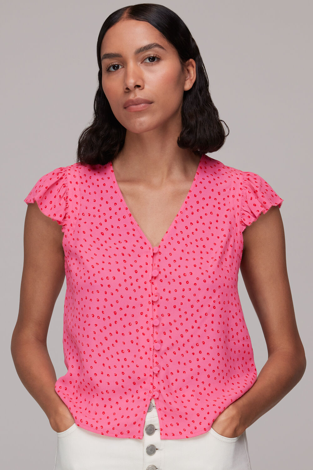 Spot Print Frill Sleeve Top