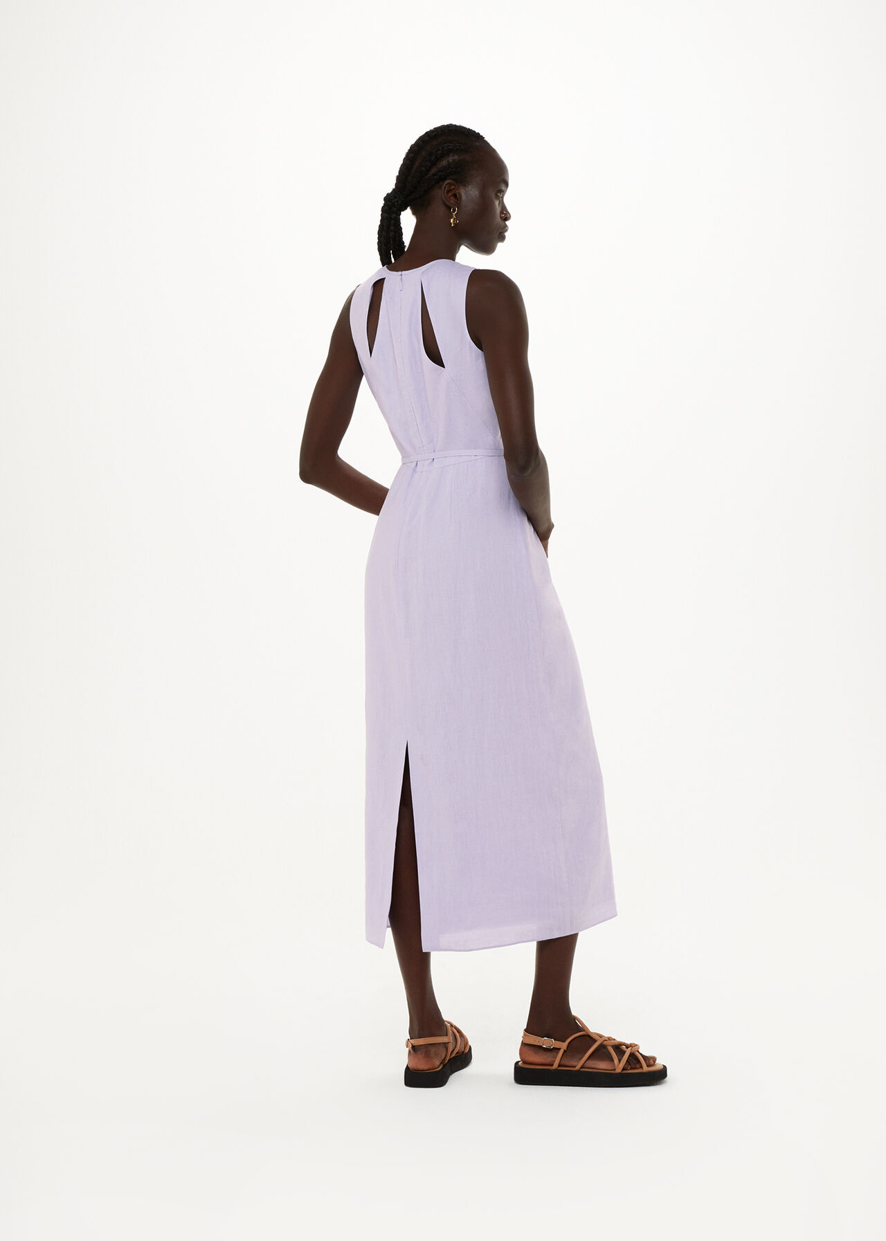 Lilac Linen Blend Cut Out Back Dress | WHISTLES