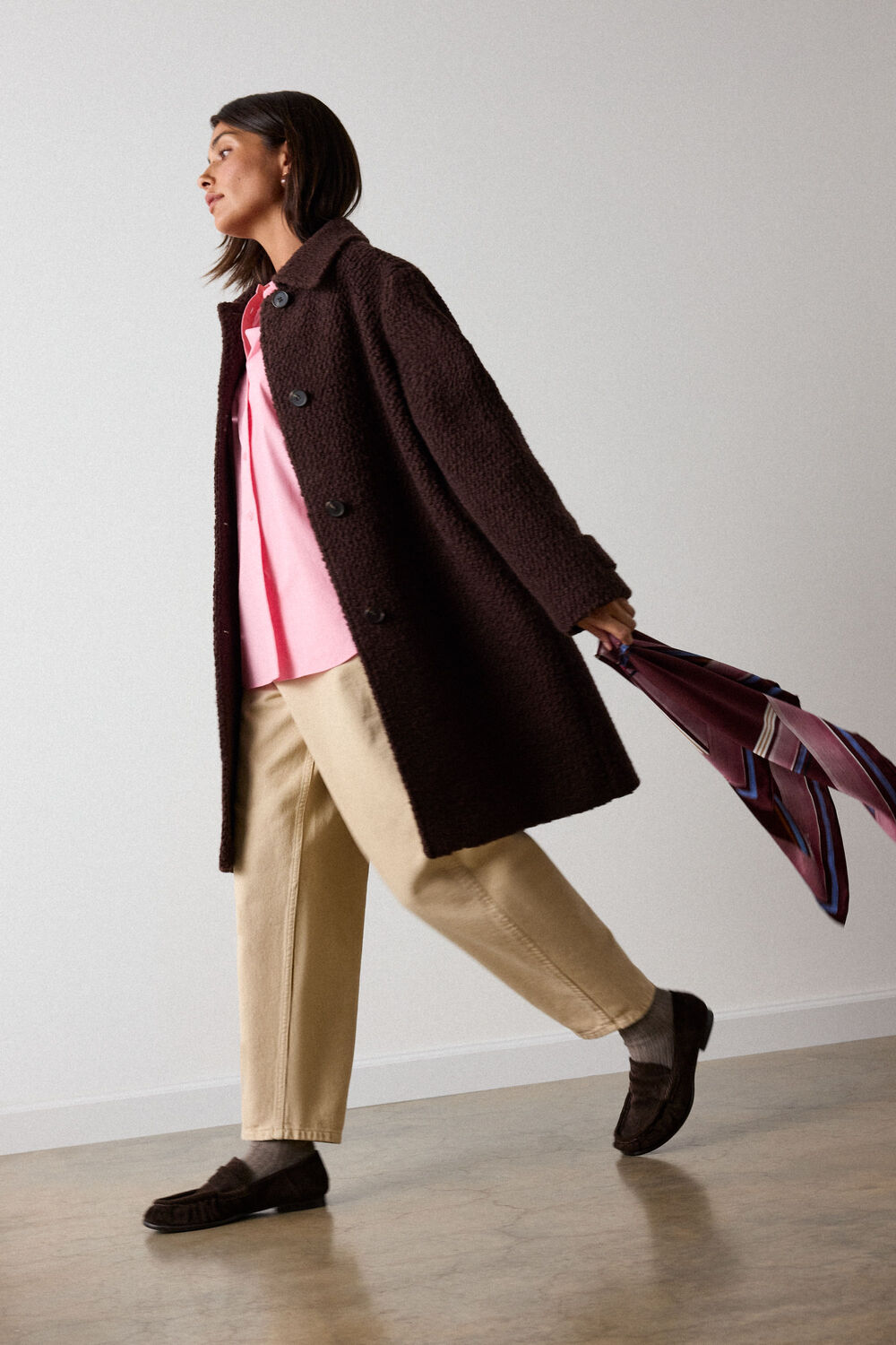 Brown Petite Boucle Wool Car Coat