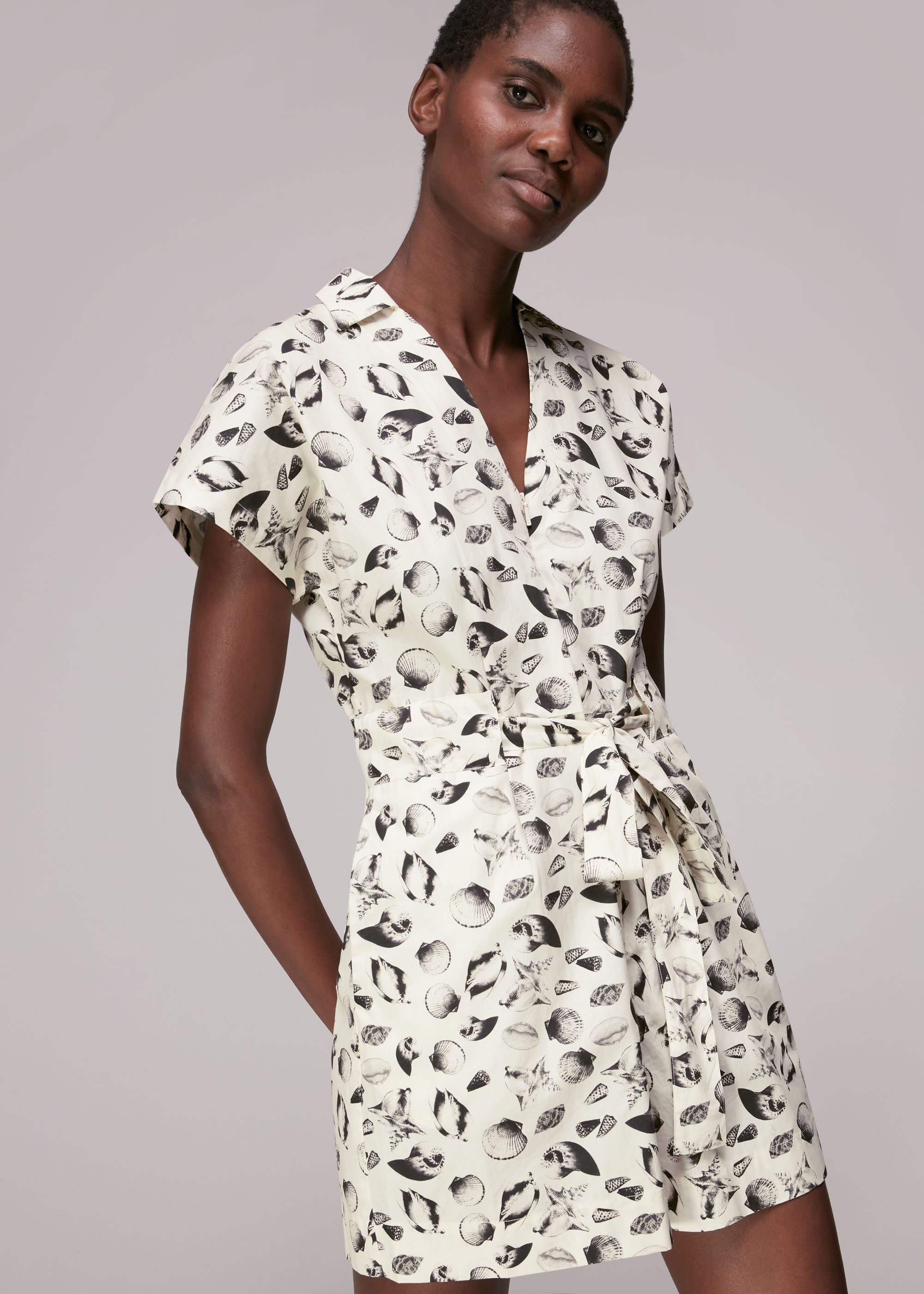 Black Multi Sea Shell Print Playsuit WHISTLES