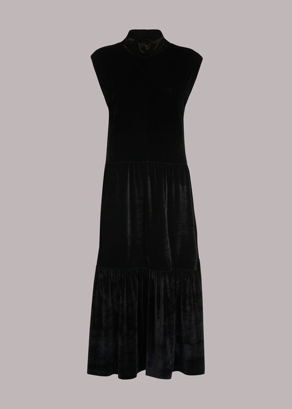 Tiered Jersey Velvet Dress