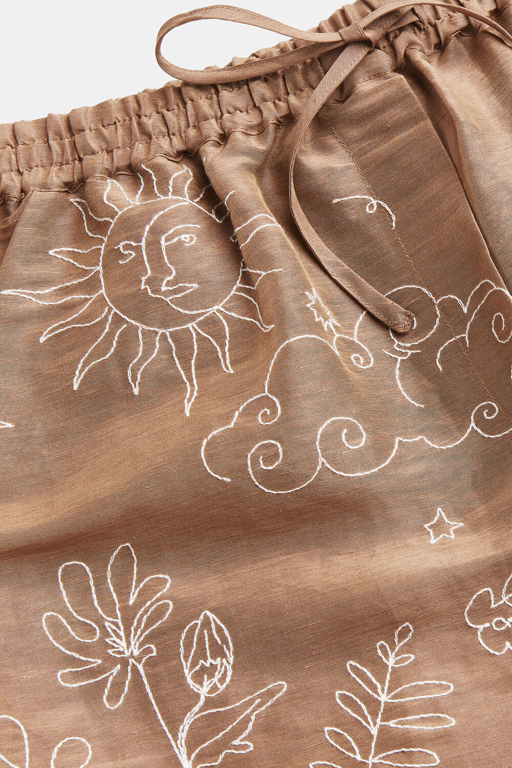 Brown Embroidered Scribble Short