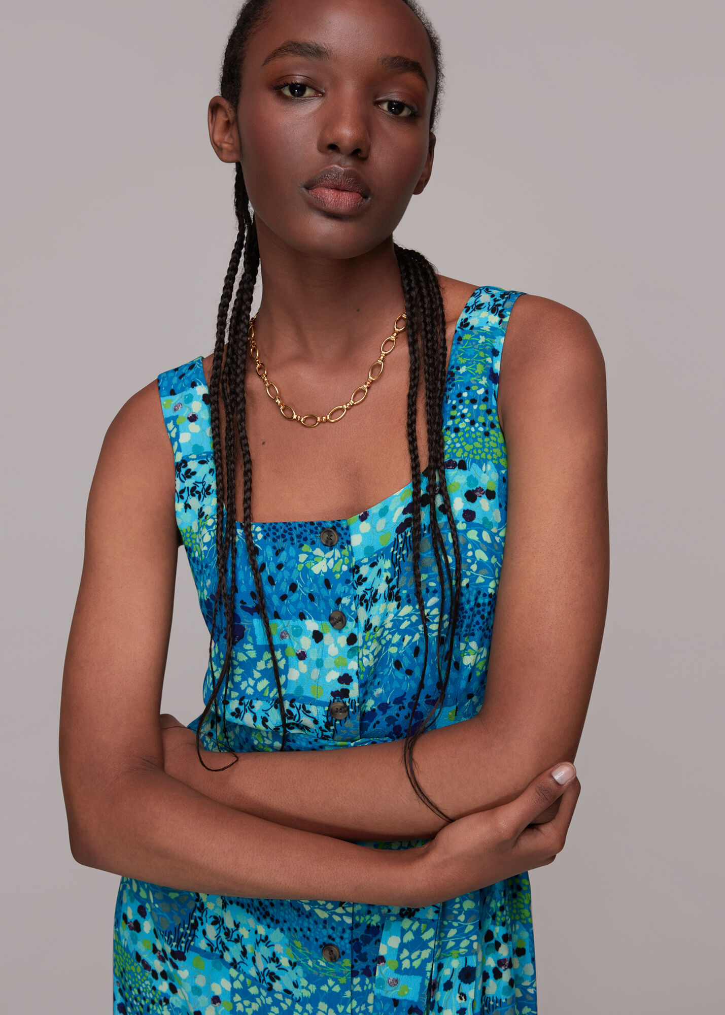 Blue/Multi Spring Meadow Button Up Dress WHISTLES