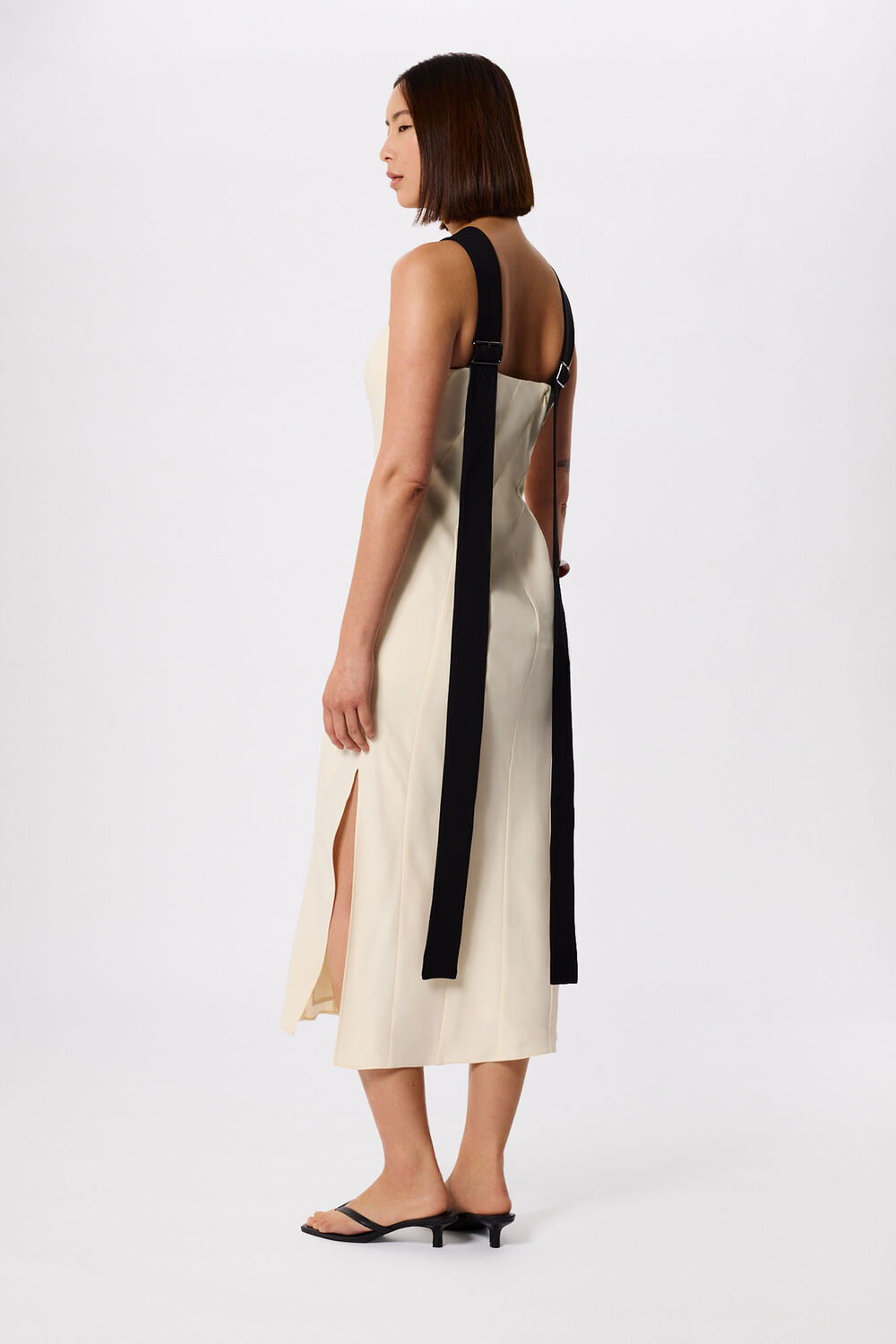 Ivory Buckle Detail Midi Dress