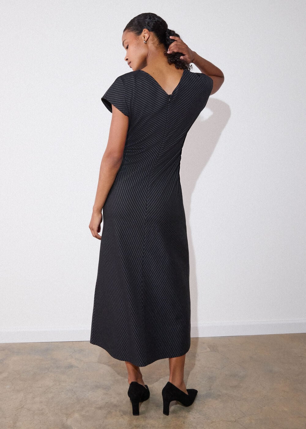 Black Pinstripe Jersey Midi Dress