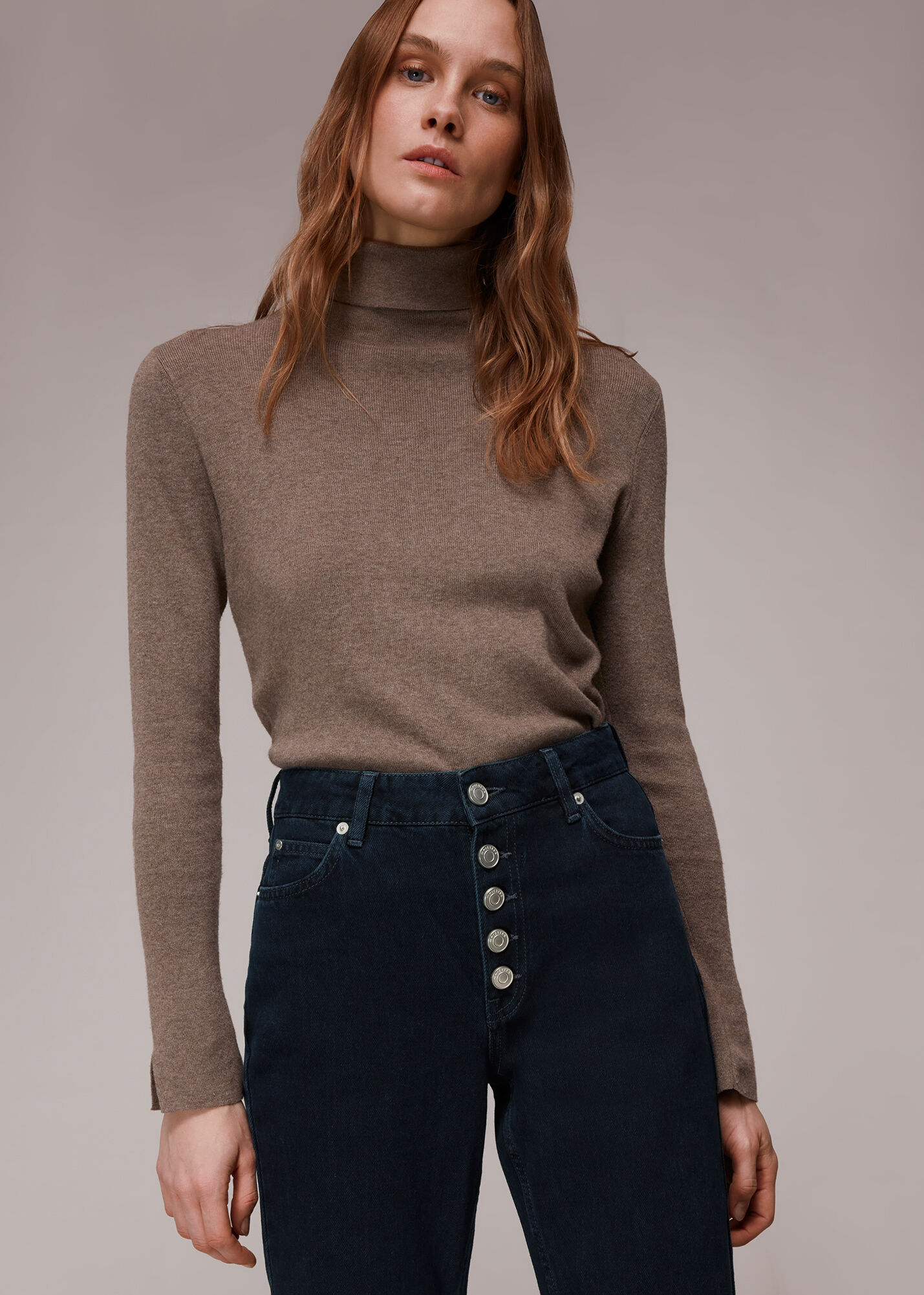 Dark Denim Straight Leg Button Up Jeans Whistles