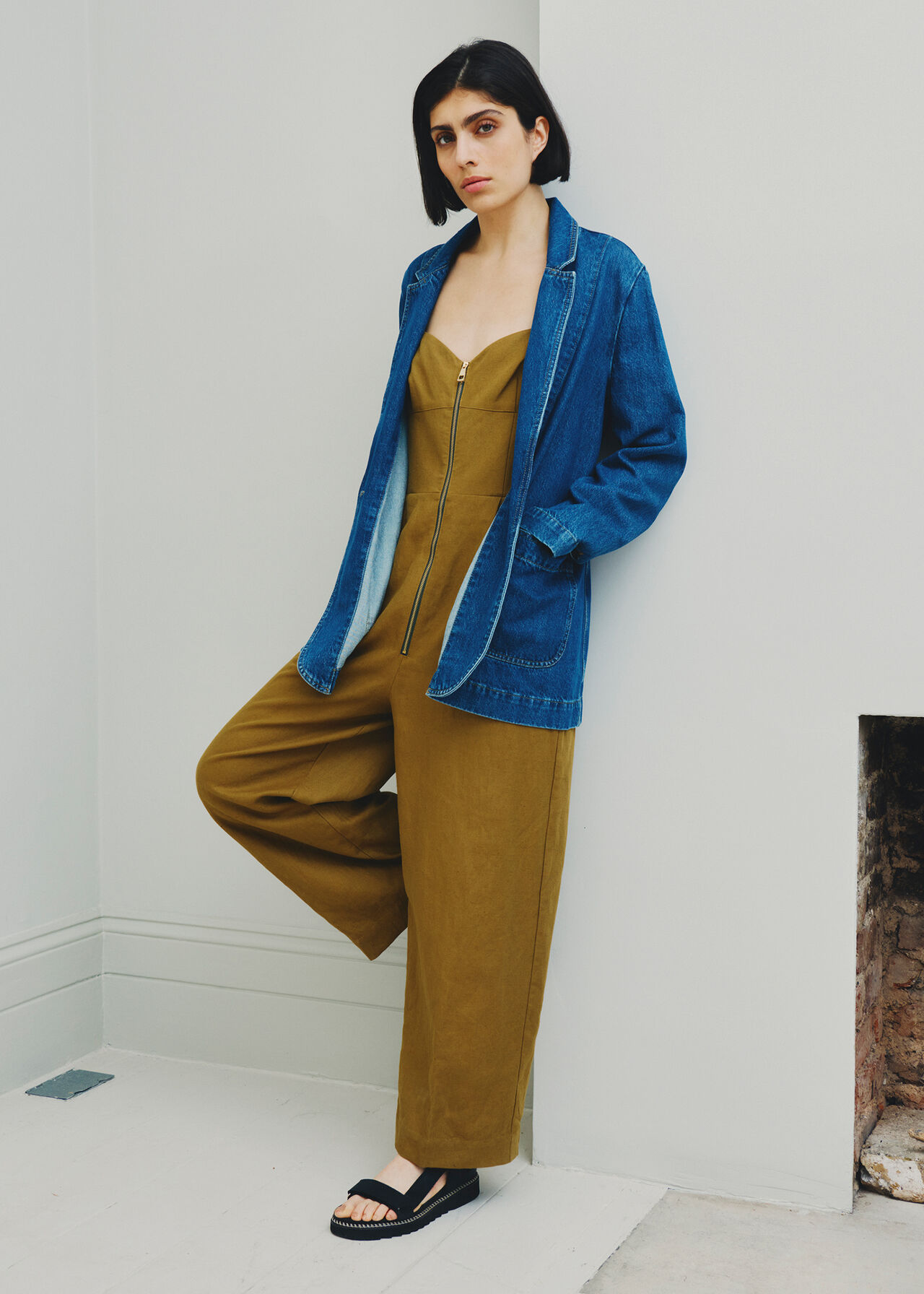 Zip Detail Linen Jumpsuit
