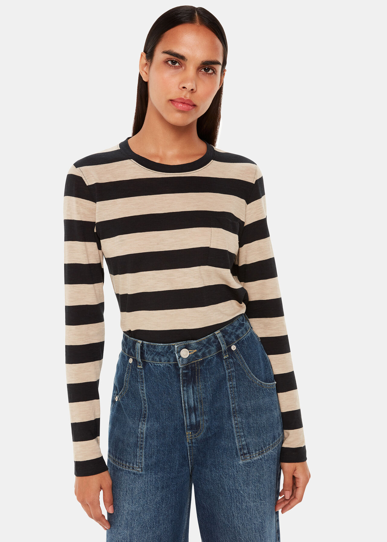 Stripe Crew Neck Pocket Top