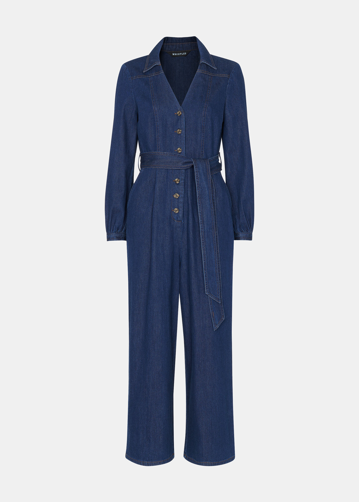 Denim Joni Denim Belted Jumpsuit WHISTLES