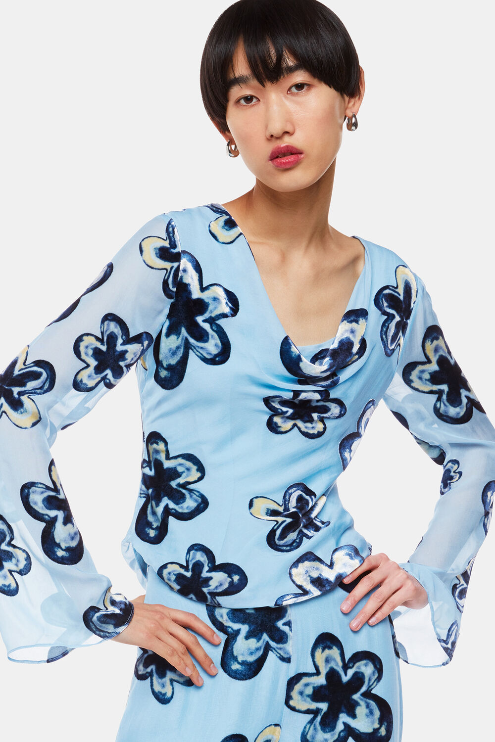Blue Hazy Floral Velvet Top