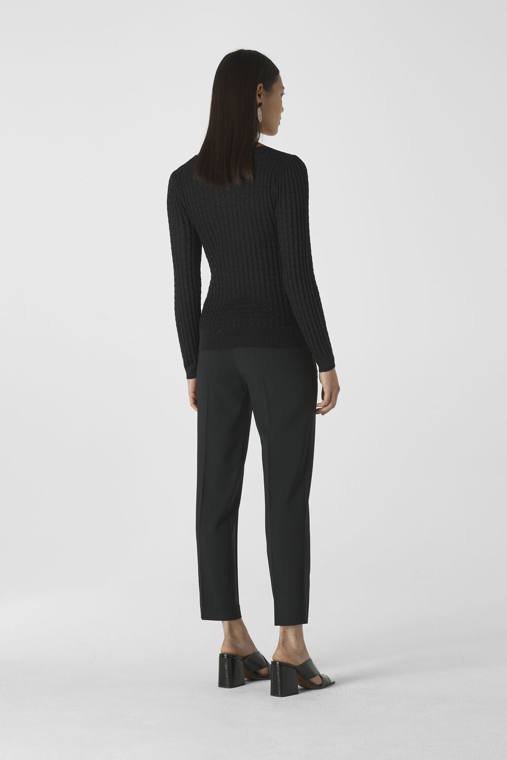Scoop Neck Sparkle Cable Knit Black