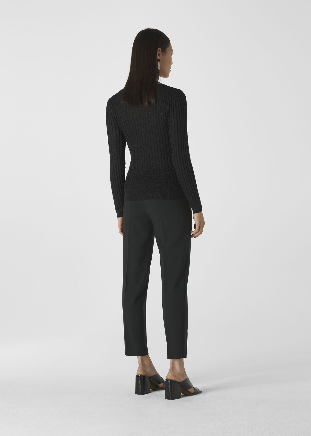 Scoop Neck Sparkle Cable Knit Black