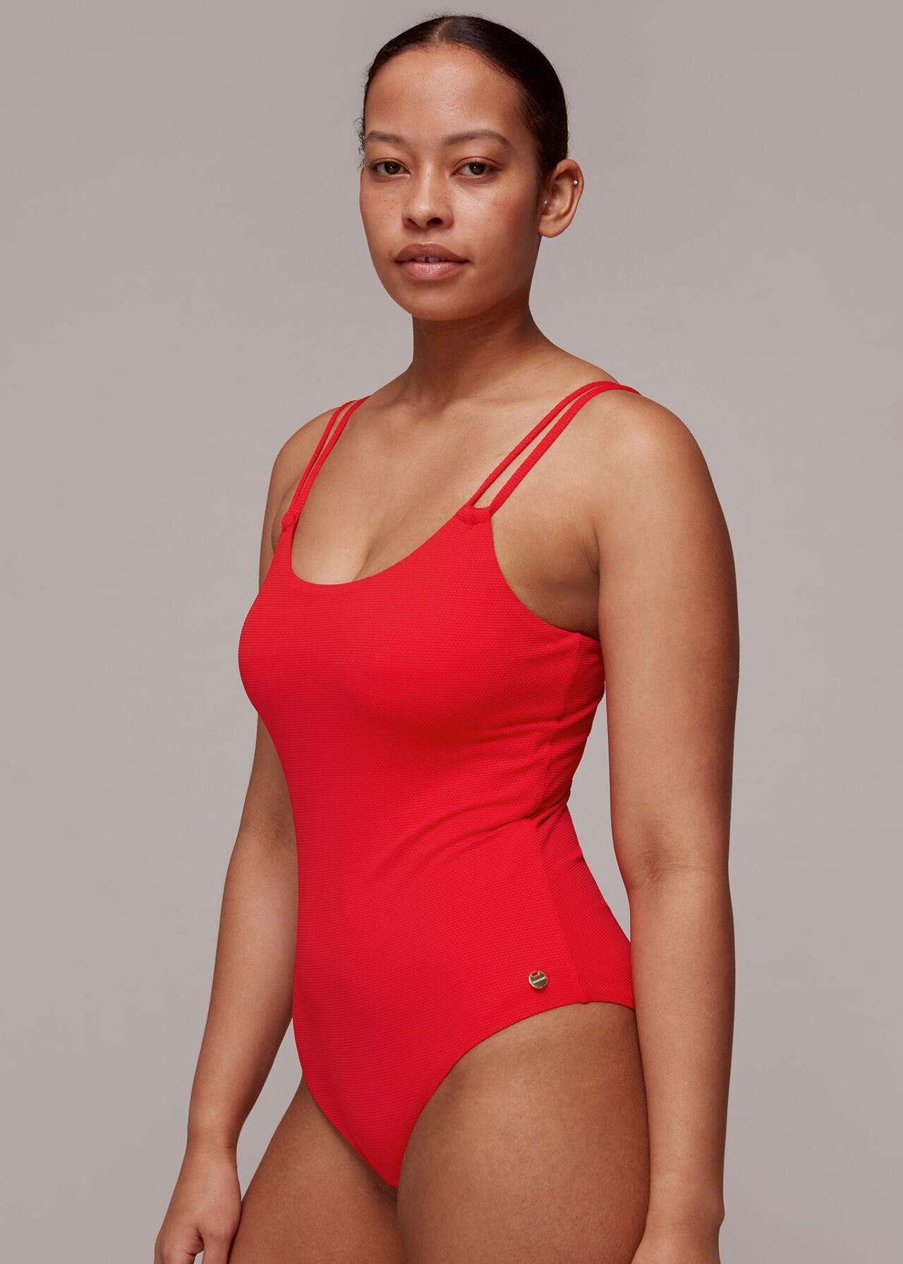 Double Strap Textured Swimsuit Red