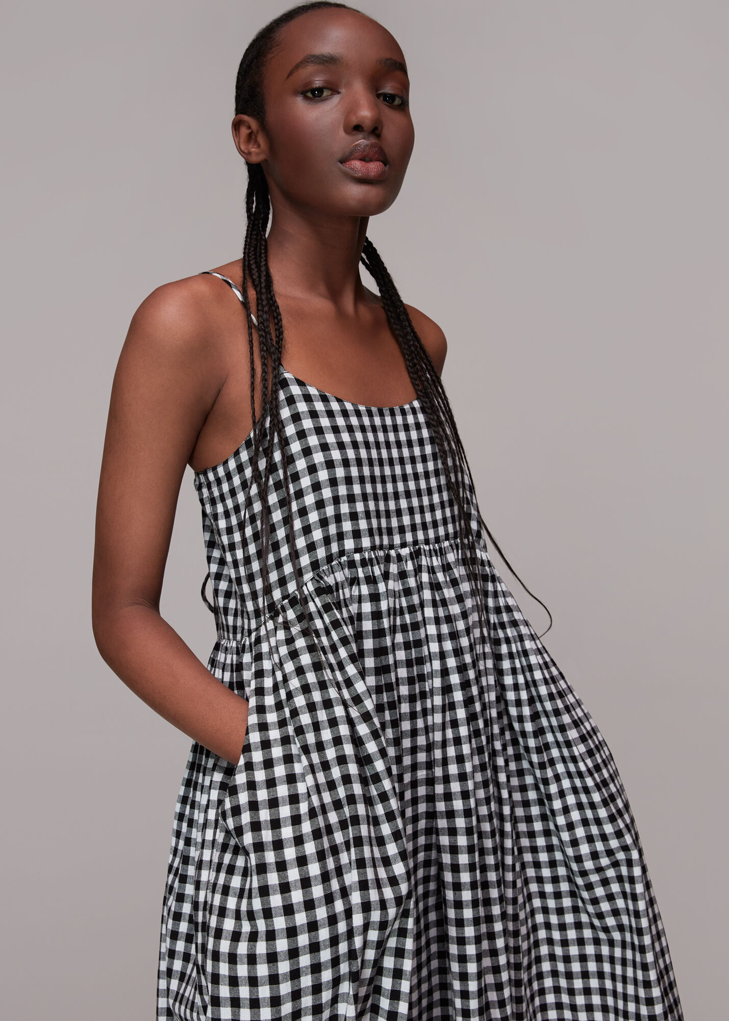 Black Multi Carmen Gingham Trapeze Dress WHISTLES