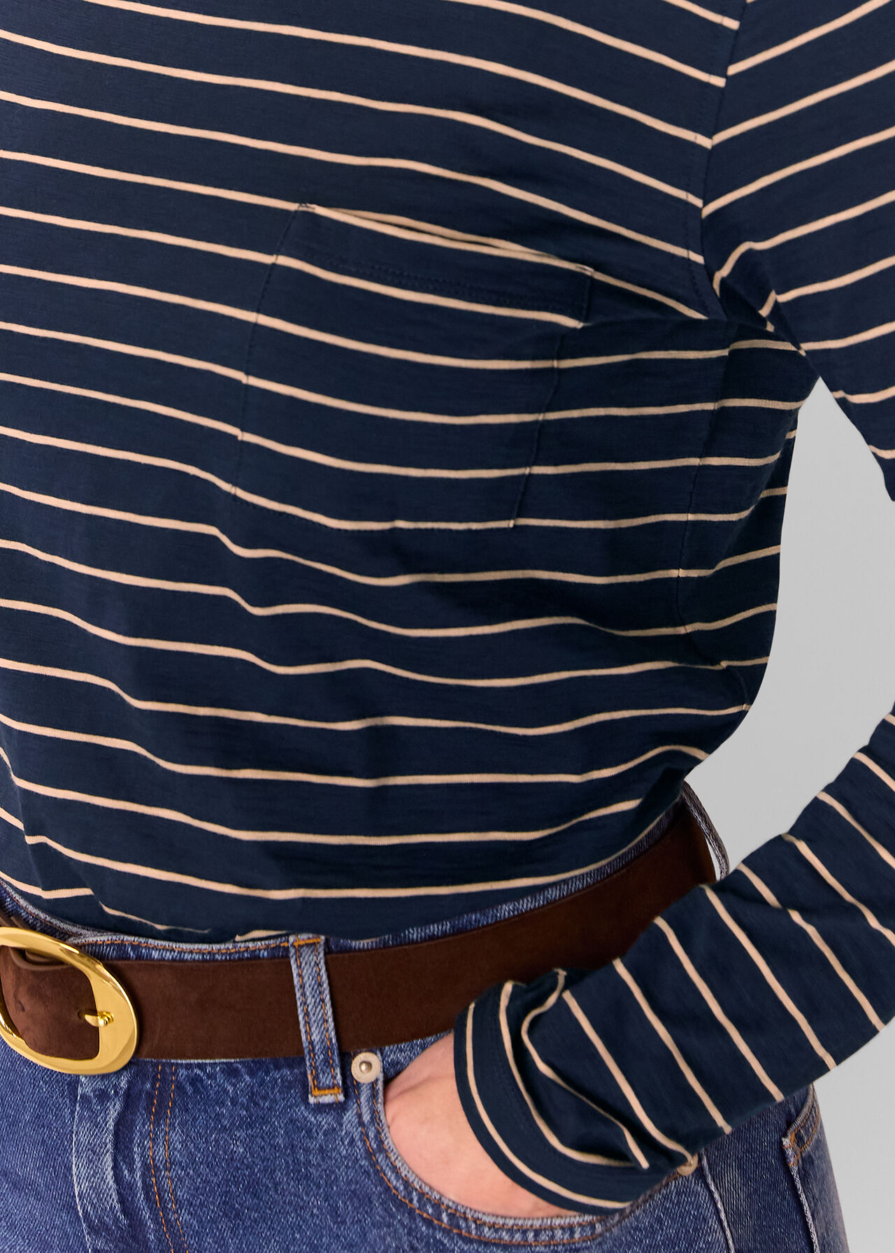 Stripe Crew Neck Pocket Top