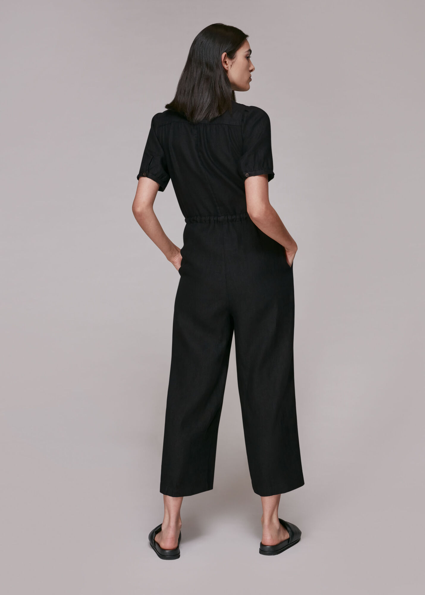 Black Button Front Linen Jumpsuit WHISTLES