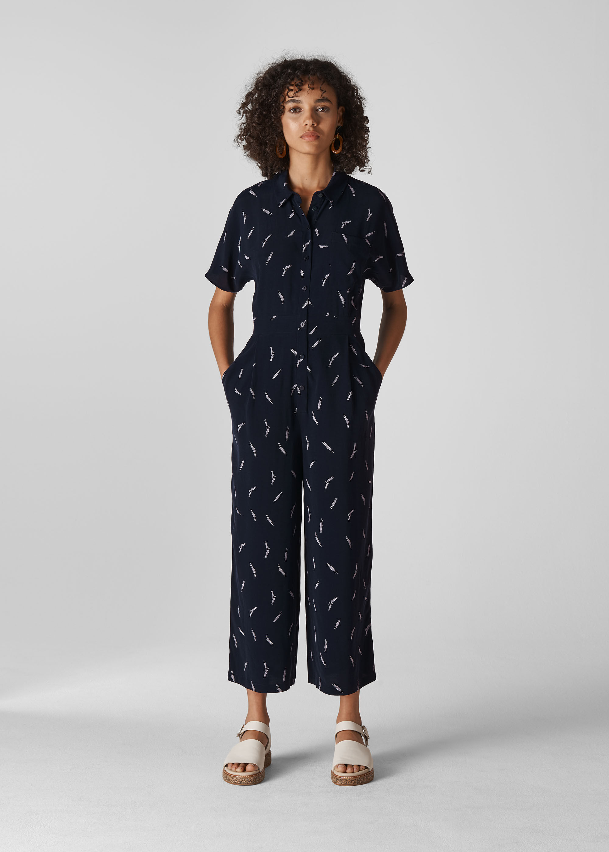 Navy print clearance jumpsuit