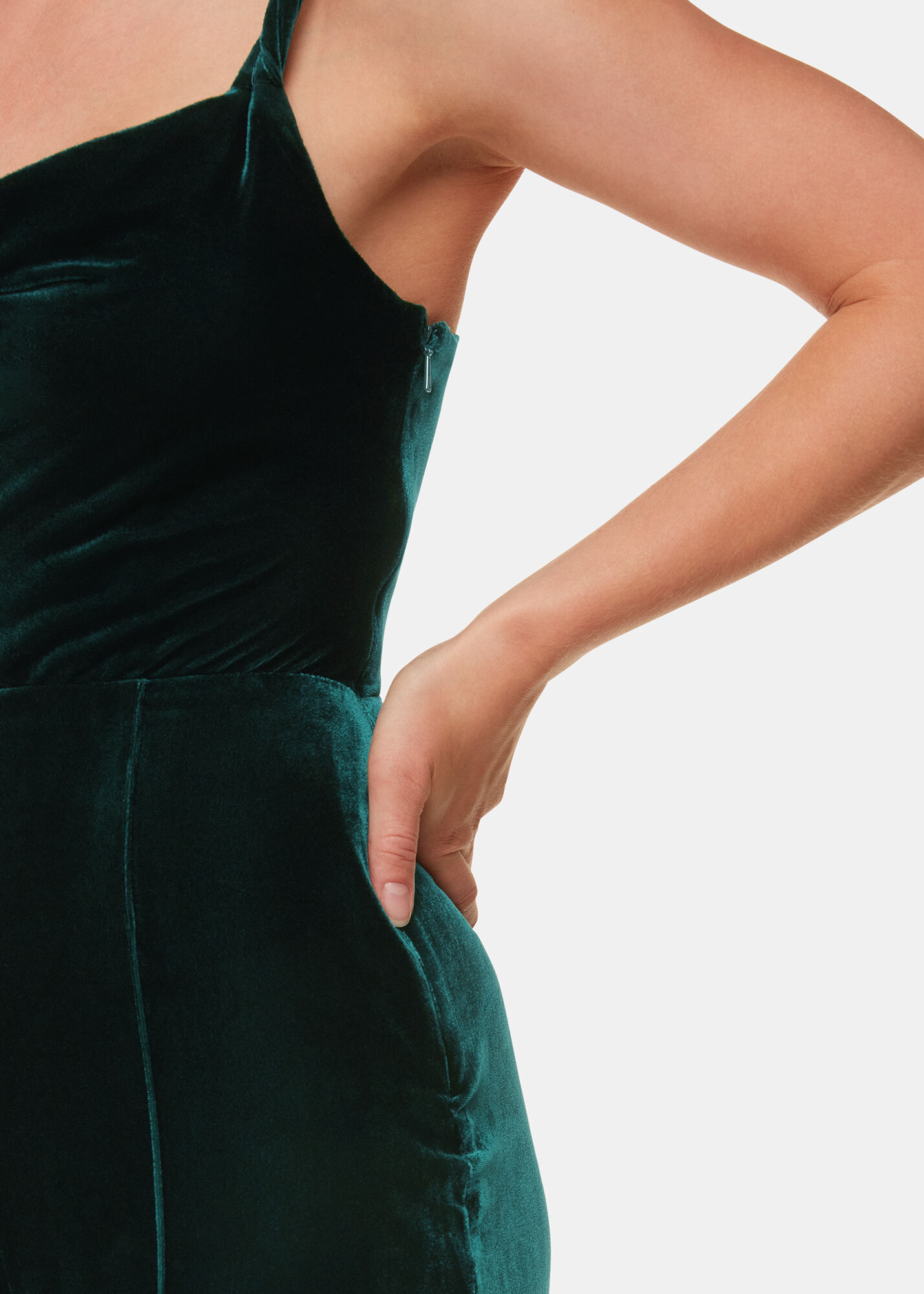 Dark Green Twist Strap Velvet Jumpsuit WHISTLES Whistles UK