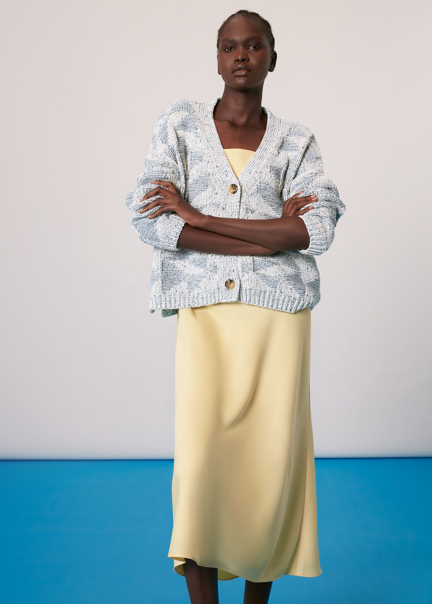 Blue/Multi Triangle Intarsia Cardigan WHISTLES