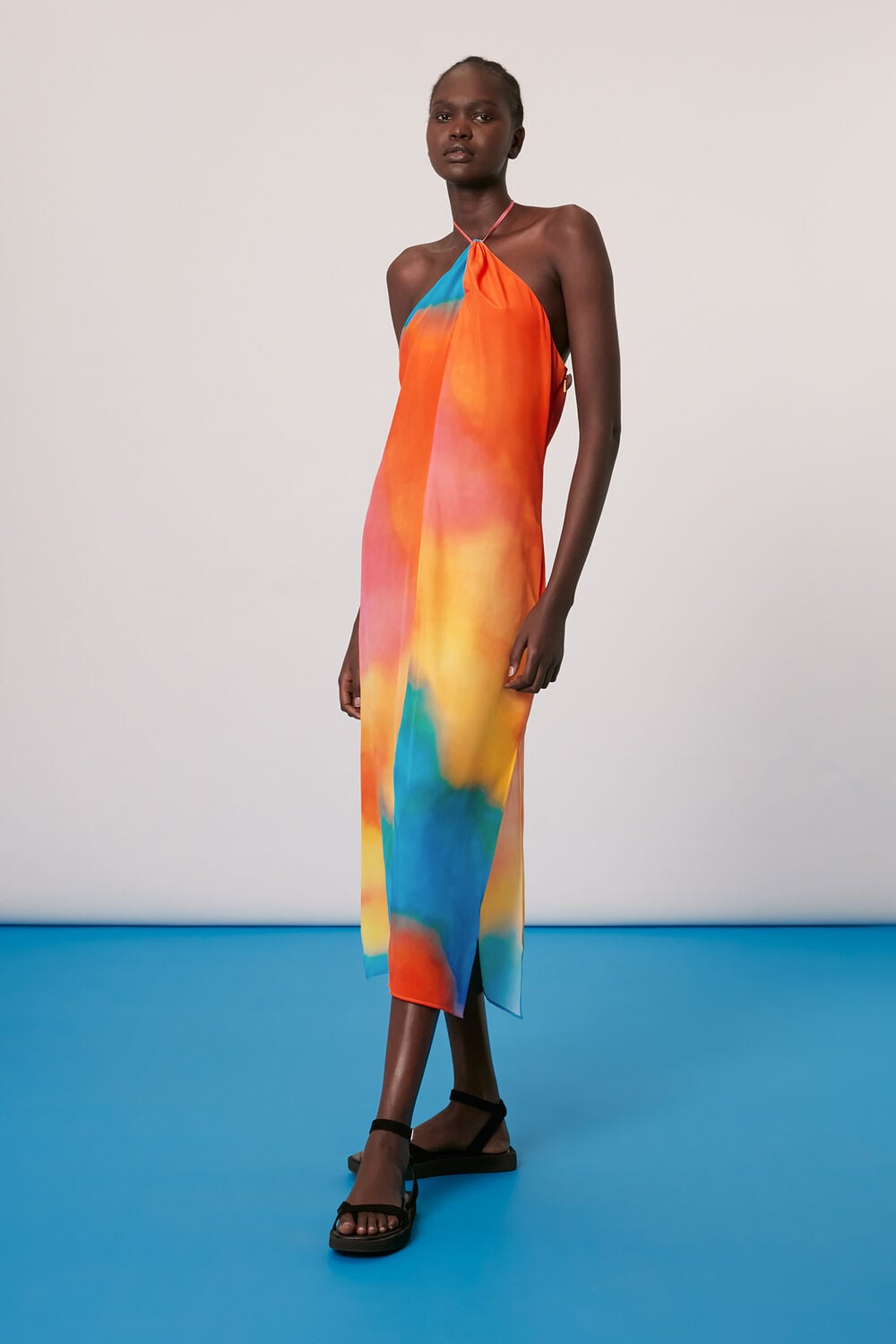 Halterneck Rainbow Silk Dress