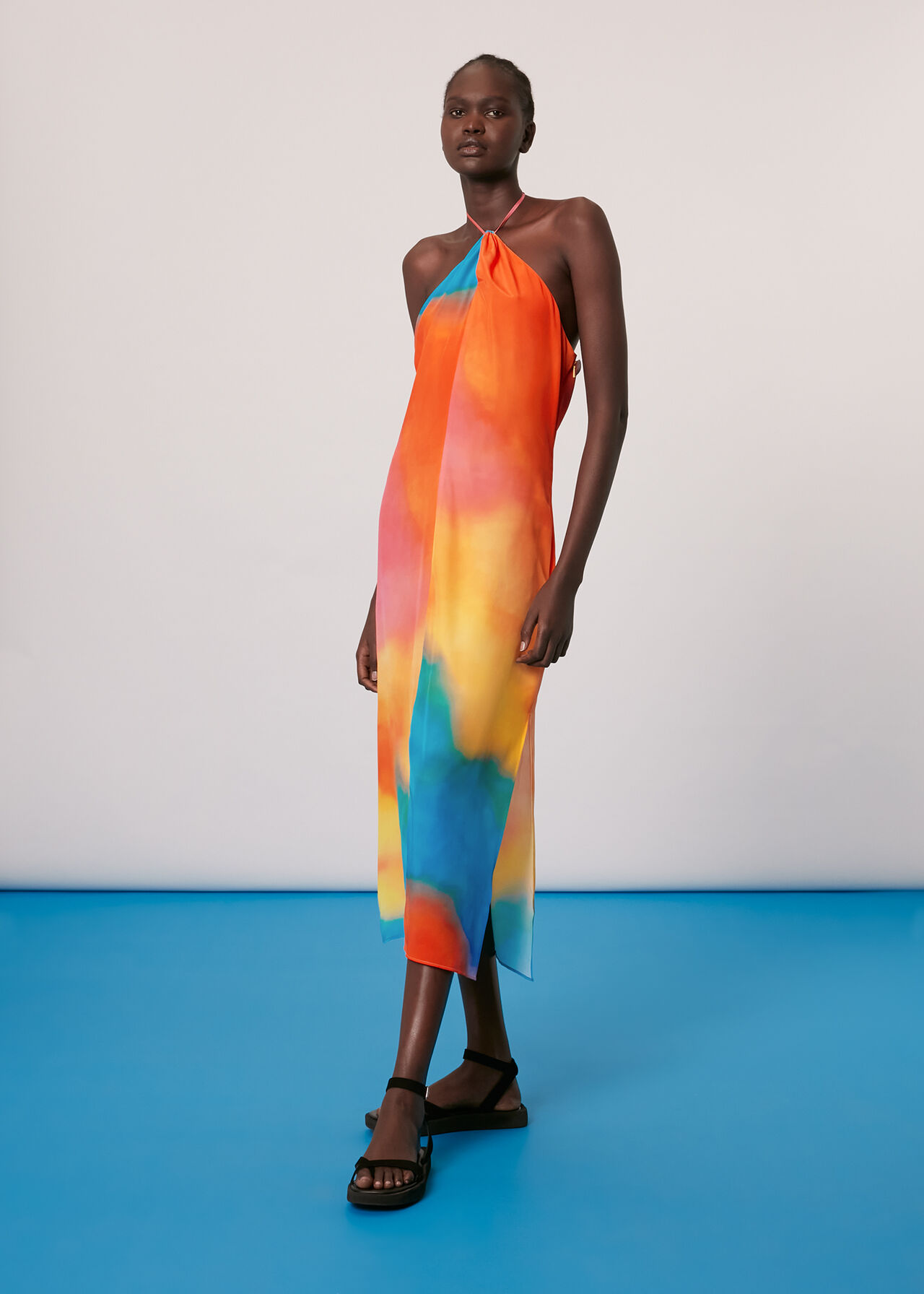 Halterneck Rainbow Silk Dress